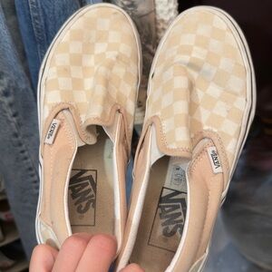 Vans Kids Beige Checkered Slip-On Sneakers